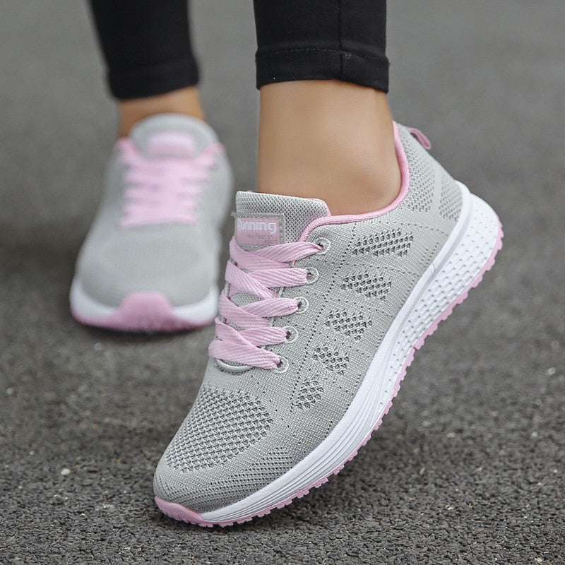 Damen Sneaker Atmungsaktiv Leicht Sportlich Bequem Schuhe-Grau-Rosa-35-Luzern Mode