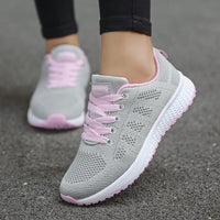 Damen Sneaker Atmungsaktiv Leicht Sportlich Bequem Schuhe-Grau-Rosa-35-Luzern Mode