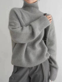 Damen Kaschmir Rollkragenpullover - Weicher Winterpullover-Grau-S-Luzern Mode