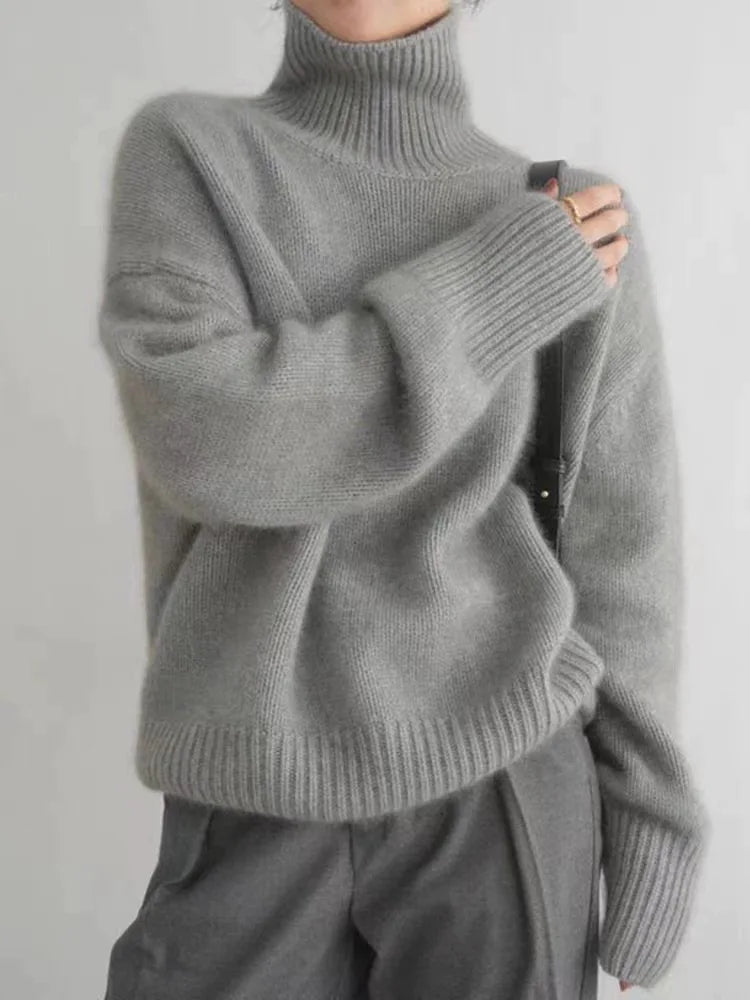 Damen Kaschmir Rollkragenpullover - Weicher Winterpullover-Grau-S-Luzern Mode