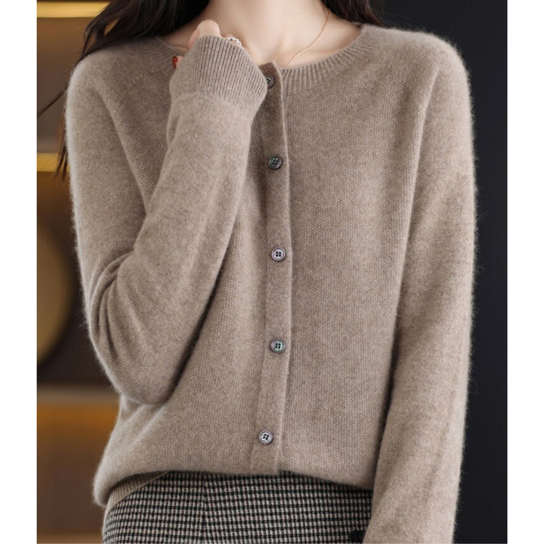 Damen Strickjacke mit V-Ausschnitt - Weicher Cardigan-Braun-S-Luzern Mode