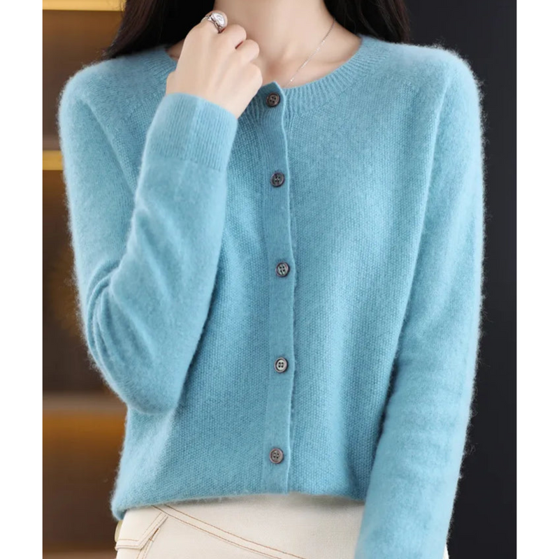 Damen Strickjacke mit V-Ausschnitt - Weicher Cardigan-Dunkelblau-S-Luzern Mode