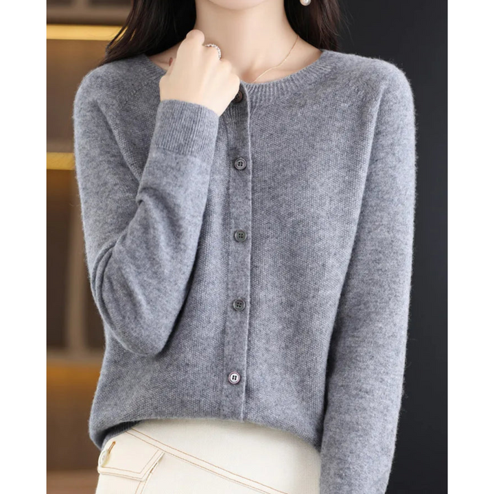 Damen Strickjacke mit V-Ausschnitt - Weicher Cardigan-Grau-S-Luzern Mode