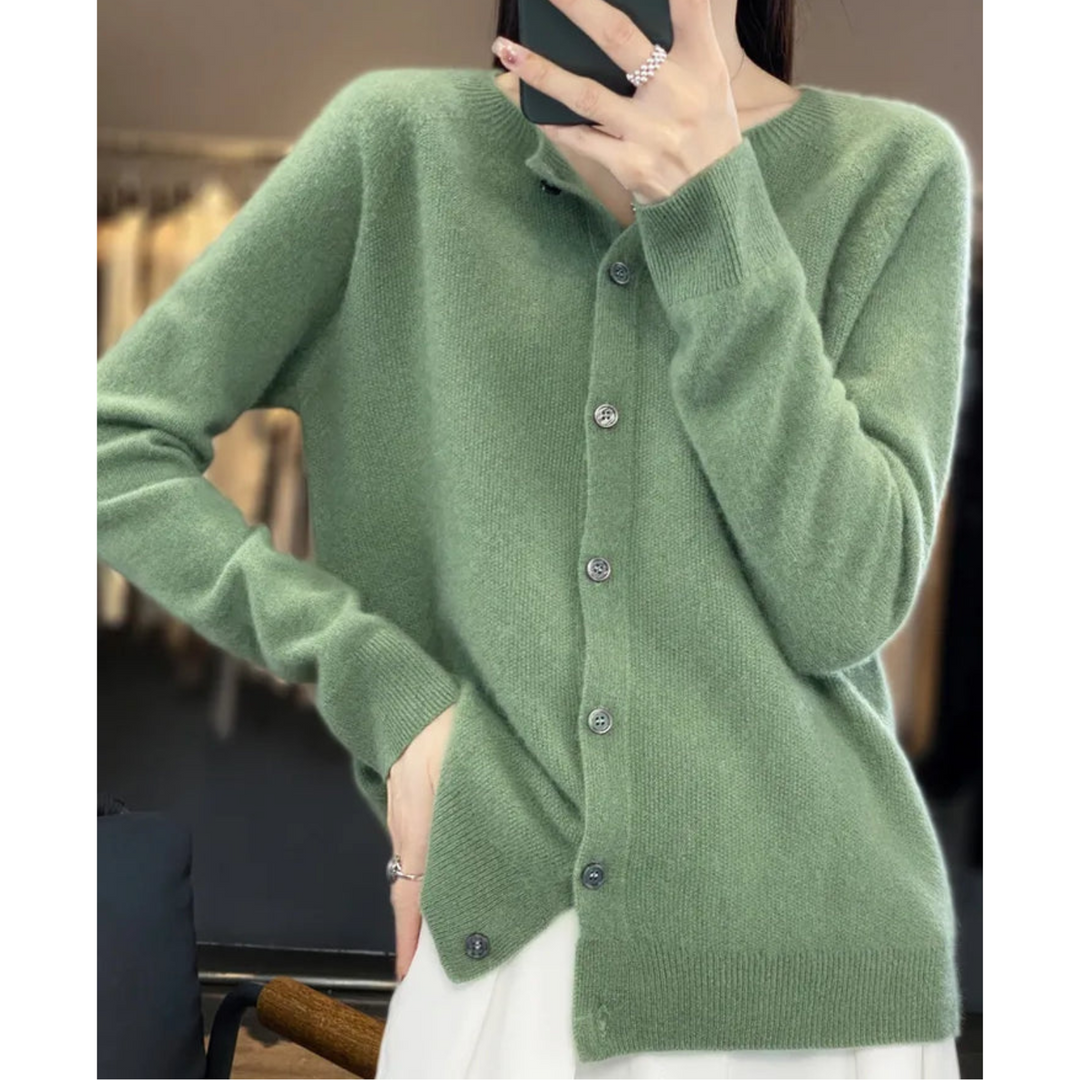 Damen Strickjacke mit V-Ausschnitt - Weicher Cardigan-Hellgrün-S-Luzern Mode