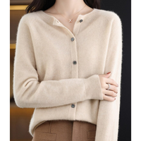 Damen Strickjacke mit V-Ausschnitt - Weicher Cardigan-Khaki-S-Luzern Mode