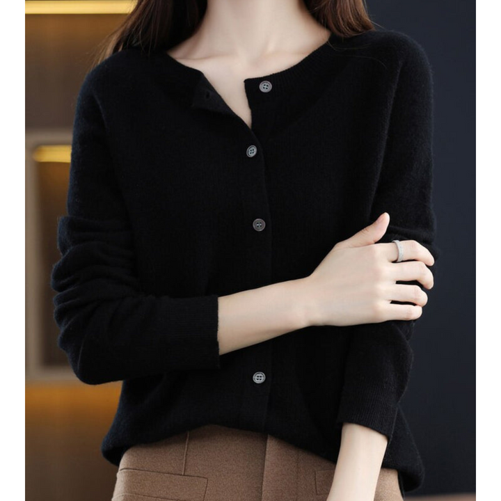 Damen Strickjacke mit V-Ausschnitt - Weicher Cardigan-Schwarz-S-Luzern Mode