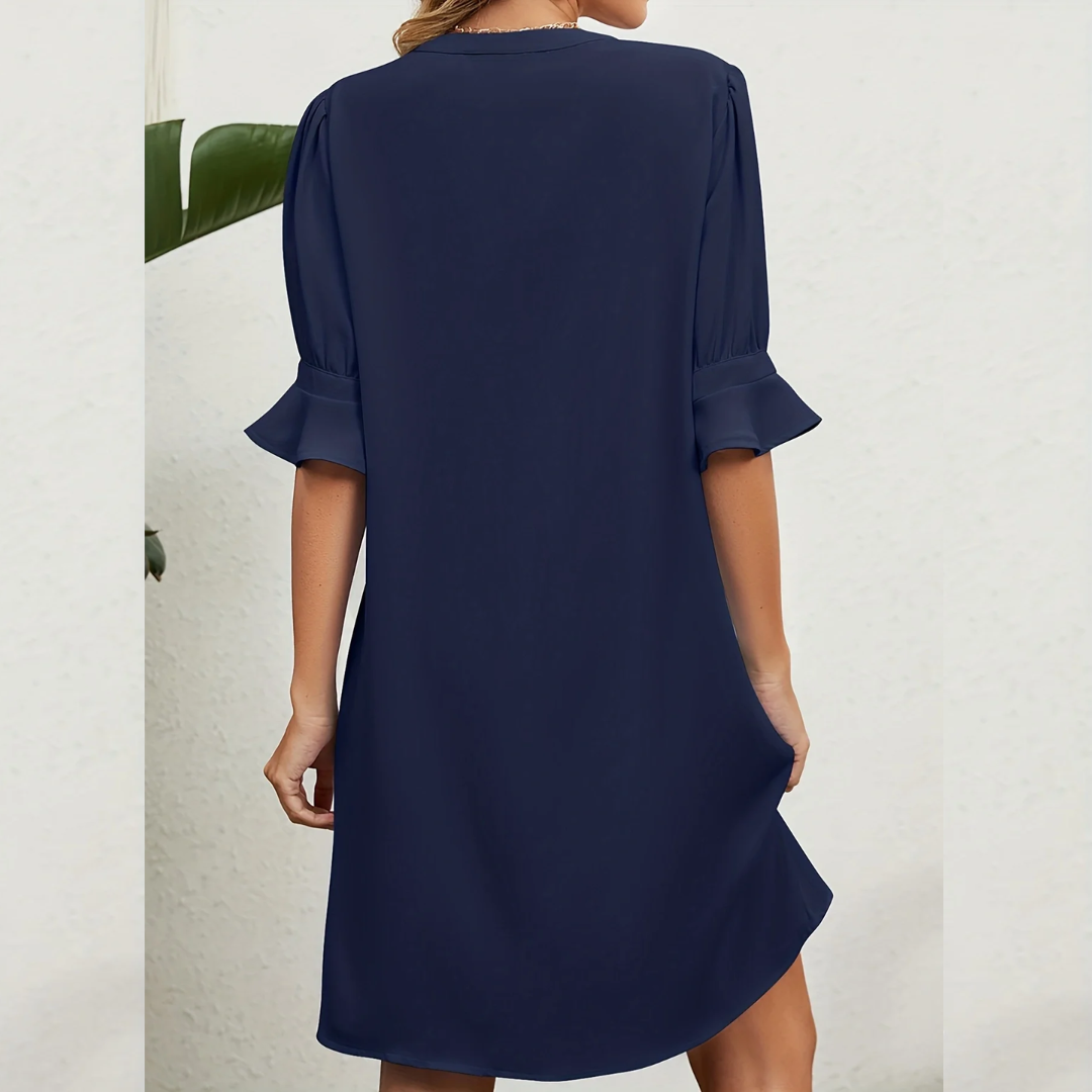 Damen V-Ausschnitt Kleid mit 3/4 Ärmeln für Sommer-Luzern Mode