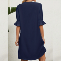 Damen V-Ausschnitt Kleid mit 3/4 Ärmeln für Sommer-Luzern Mode