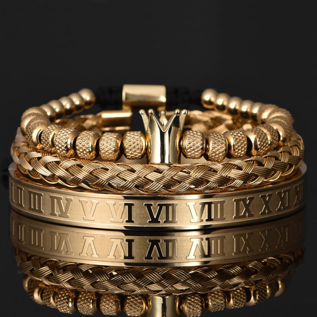 Herren Armbandenset | Lässig | Römischer Stil | 3-teilig | Hypoallergen-Goldene Krone Set-Luzern Mode