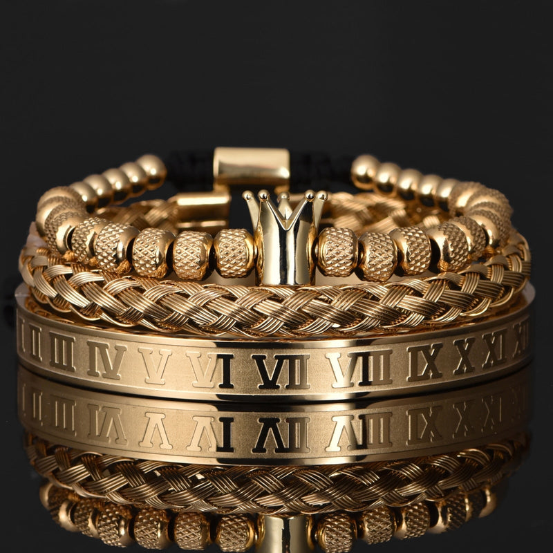 Herren Armbandenset | Lässig | Römischer Stil | 3-teilig | Hypoallergen-Goldene Krone Set-Luzern Mode