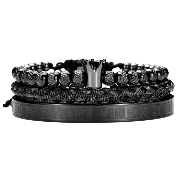 Herren Armbandenset | Lässig | Römischer Stil | 3-teilig | Hypoallergen-Schwarzes Set Krone-Luzern Mode