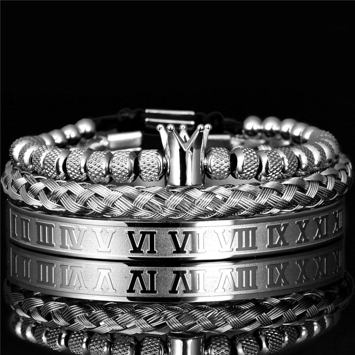 Herren Armbandenset | Lässig | Römischer Stil | 3-teilig | Hypoallergen-Silberne Kronen Set-Luzern Mode