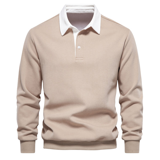 Herren Polo Sweatshirt - Herbstmode Design aus Baumwolle-Beige-S-Luzern Mode