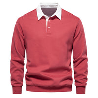 Herren Polo Sweatshirt - Herbstmode Design aus Baumwolle-Rot-S-Luzern Mode