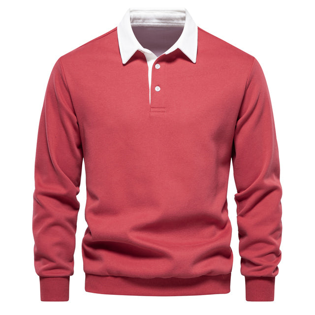 Herren Polo Sweatshirt - Herbstmode Design aus Baumwolle-Rot-S-Luzern Mode