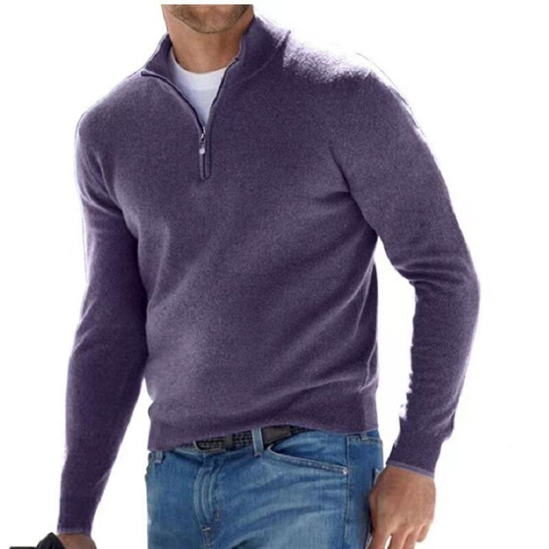 Herren Kaschmirpullover mit Reißverschluss - Luxusmode Online-Dunkellila-S-Luzern Mode