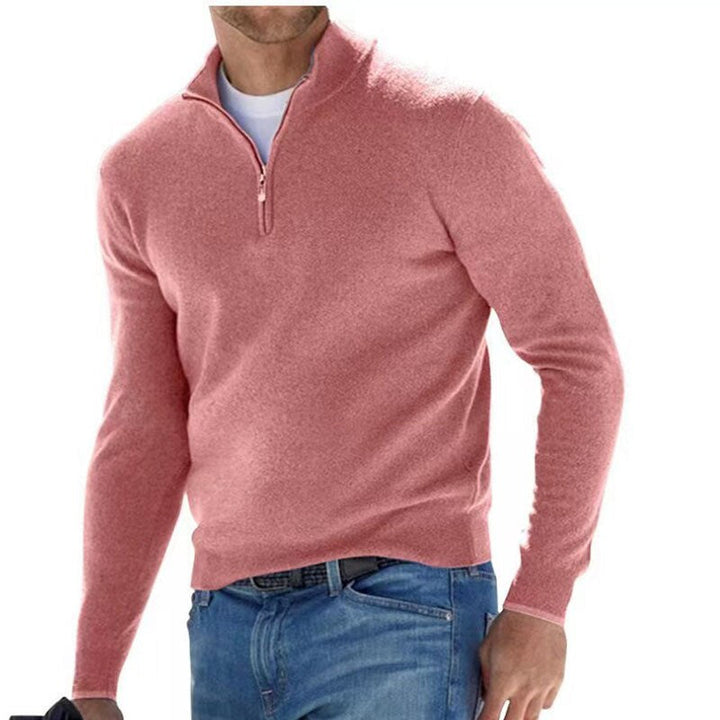 Herren Kaschmirpullover mit Reißverschluss - Luxusmode Online-Lachsrosa-S-Luzern Mode