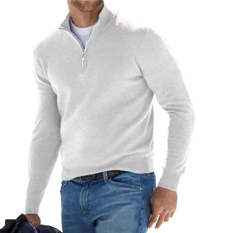 Herren Kaschmirpullover mit Reißverschluss - Luxusmode Online-Weiß-S-Luzern Mode
