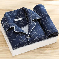 Herren Pyjama Set | 2-teilig | Lange Hose | Knopfverschluss | Hemd-Dunkelblaue Dreieck-L-Luzern Mode