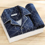 Herren Pyjama Set | 2-teilig | Lange Hose | Knopfverschluss | Hemd-Dunkelblaue Dreieck-L-Luzern Mode