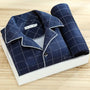 Herren Pyjama Set | 2-teilig | Lange Hose | Knopfverschluss | Hemd-Dunkelblaues Karomuster-L-Luzern Mode