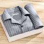 Herren Pyjama Set | 2-teilig | Lange Hose | Knopfverschluss | Hemd-Grau Gestreift-L-Luzern Mode