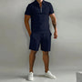 Herren Zomerset | 2-teilig | Polo | Kurz | Unifarben | Baumwolle | V-Ausschnitt-Dunkelblau-S-Luzern Mode