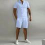 Herren Zomerset | 2-teilig | Polo | Kurz | Unifarben | Baumwolle | V-Ausschnitt-Himmelblau-S-Luzern Mode