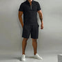 Herren Zomerset | 2-teilig | Polo | Kurz | Unifarben | Baumwolle | V-Ausschnitt-Schwarz-S-Luzern Mode