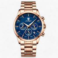 Herren Chronograph Uhr mit Edelstahlarmband und Mondphase-Roségold Blau S-Luzern Mode