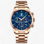 Herren Chronograph Uhr mit Edelstahlarmband und Mondphase-Roségold Blau S-Luzern Mode
