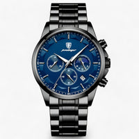 Herren Chronograph Uhr mit Edelstahlarmband und Mondphase-Schwarz Blau S-Luzern Mode