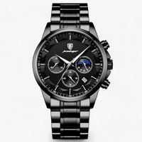 Herren Chronograph Uhr mit Edelstahlarmband und Mondphase-Schwarz Schwarz S-Luzern Mode