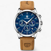 Herren Chronograph Uhr mit Edelstahlarmband und Mondphase-Silber Blau L-Luzern Mode