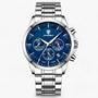 Herren Chronograph Uhr mit Edelstahlarmband und Mondphase-Silber Blau S-Luzern Mode