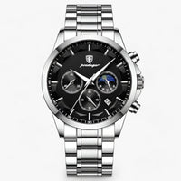 Herren Chronograph Uhr mit Edelstahlarmband und Mondphase-Silber Schwarz S-Luzern Mode