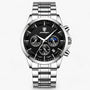 Herren Chronograph Uhr mit Edelstahlarmband und Mondphase-Silber Schwarz S-Luzern Mode