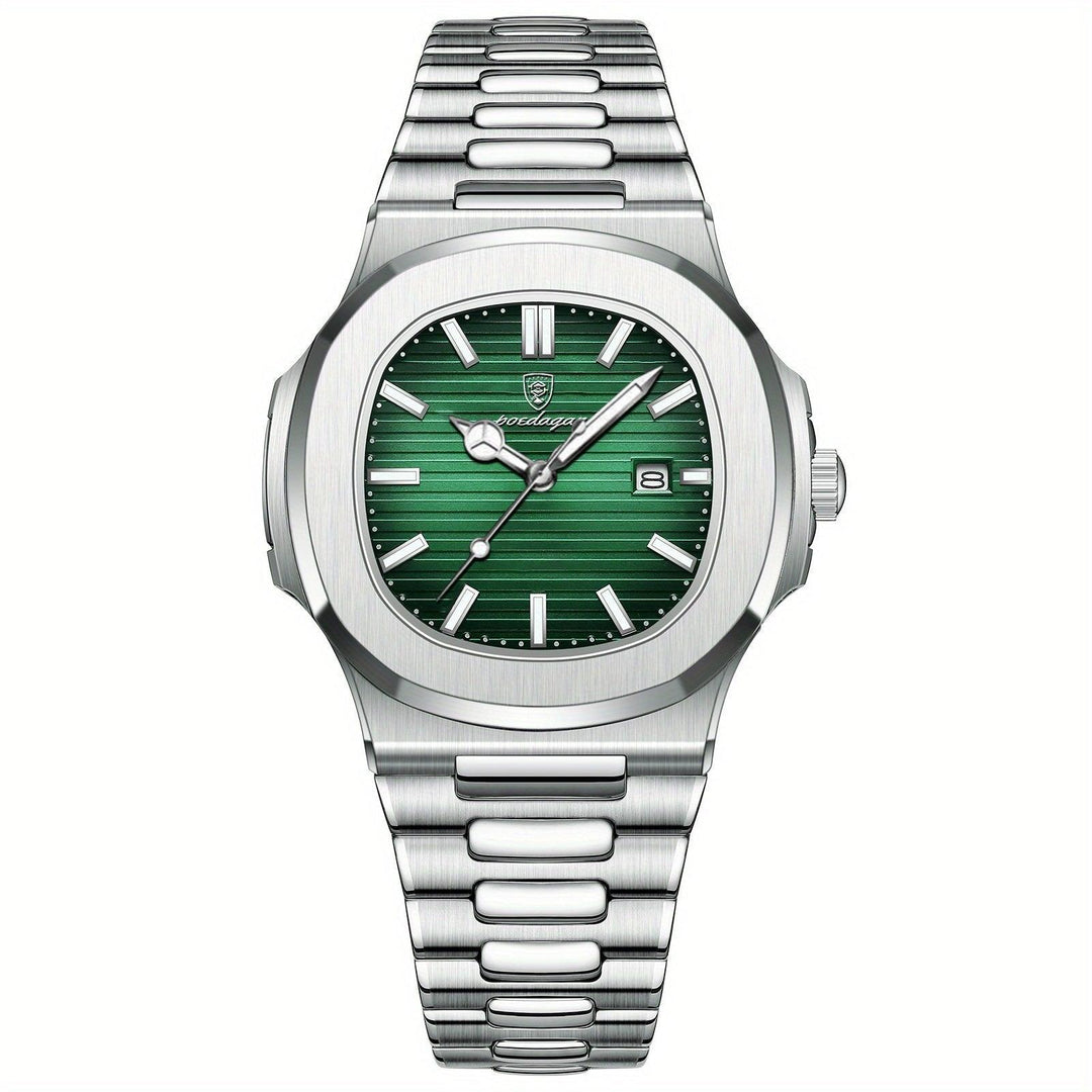 Luxus Herrenarmbanduhr mit Lederarmband und Datumsanzeige-Silber / Grün-Luzern Mode