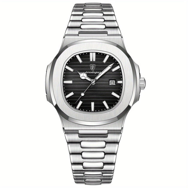 Luxus Herrenarmbanduhr mit Lederarmband und Datumsanzeige-Silber-Luzern Mode