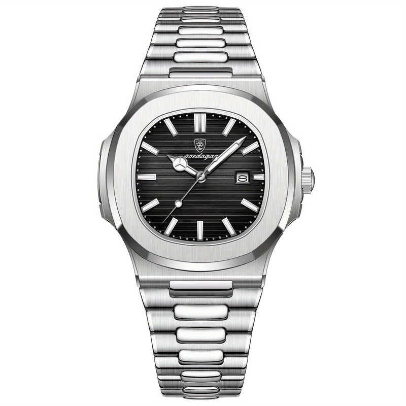 Luxus Herrenarmbanduhr mit Lederarmband und Datumsanzeige-Silber-Luzern Mode