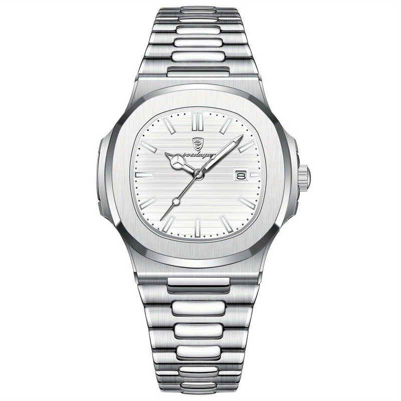 Luxus Herrenarmbanduhr mit Lederarmband und Datumsanzeige-Silber / Weiß-Luzern Mode