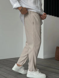 Luxuriöse Herrenhose | Weicher Stoff | Lässig | Unifarben | Rippmuster-Luzern Mode