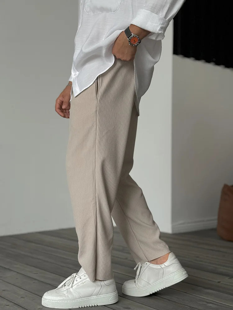 Luxuriöse Herrenhose | Weicher Stoff | Lässig | Unifarben | Rippmuster-Luzern Mode