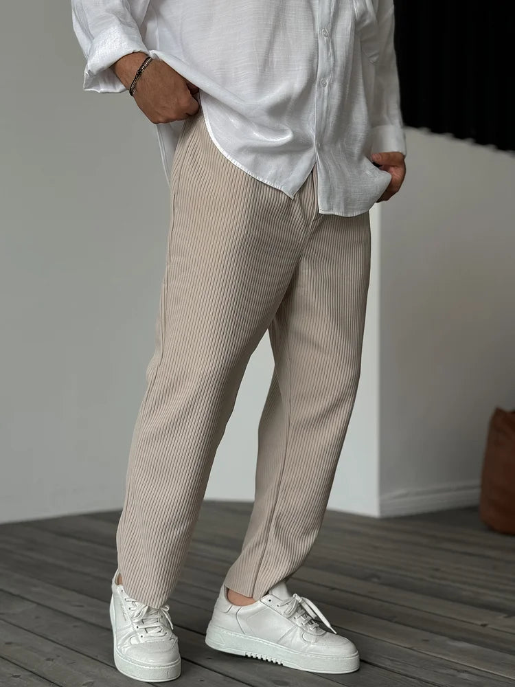 Luxuriöse Herrenhose | Weicher Stoff | Lässig | Unifarben | Rippmuster-Luzern Mode