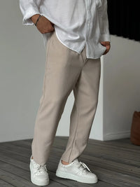 Luxuriöse Herrenhose | Weicher Stoff | Lässig | Unifarben | Rippmuster-Luzern Mode