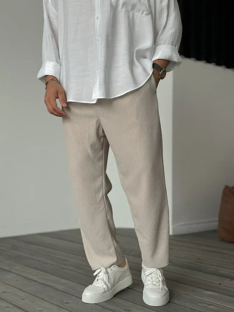 Luxuriöse Herrenhose | Weicher Stoff | Lässig | Unifarben | Rippmuster-Beige-S-Luzern Mode