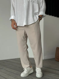 Luxuriöse Herrenhose | Weicher Stoff | Lässig | Unifarben | Rippmuster-Beige-S-Luzern Mode
