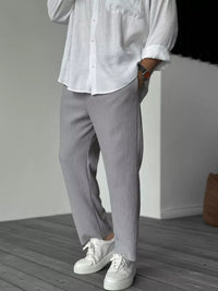 Luxuriöse Herrenhose | Weicher Stoff | Lässig | Unifarben | Rippmuster-Grau-S-Luzern Mode