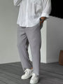 Luxuriöse Herrenhose | Weicher Stoff | Lässig | Unifarben | Rippmuster-Grau-S-Luzern Mode