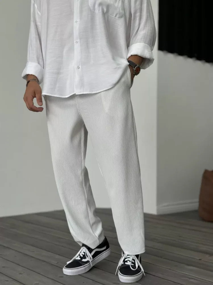Luxuriöse Herrenhose | Weicher Stoff | Lässig | Unifarben | Rippmuster-Weiß-S-Luzern Mode